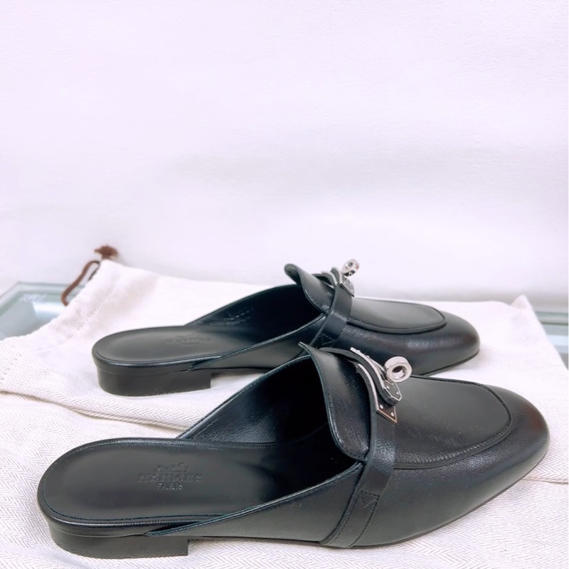 閒置 Hermes kelly mule oz 黑銀穆勒鞋 37碼-5