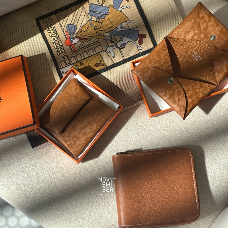 全新💖 Hermès 愛馬仕 男士金棕拉鍊短夾-3