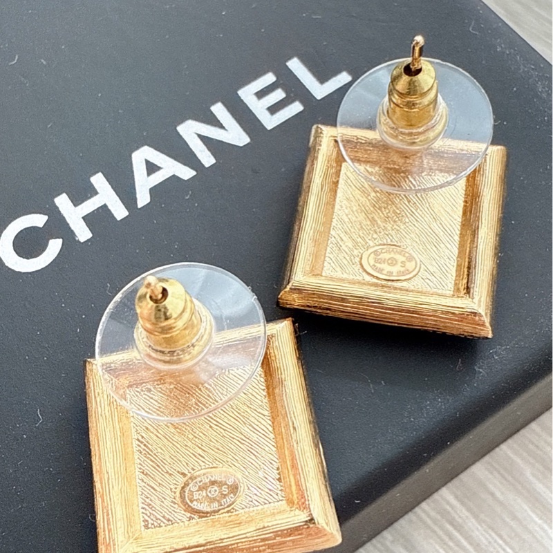 Chanel 方形粉色logo耳環 🩵-7