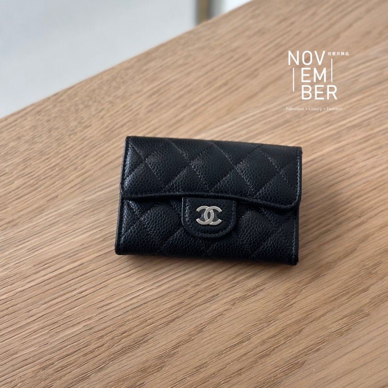 全新🫰🏻 Chanel 香奈兒 經典卡包 黑色銀釦 荔枝皮-0