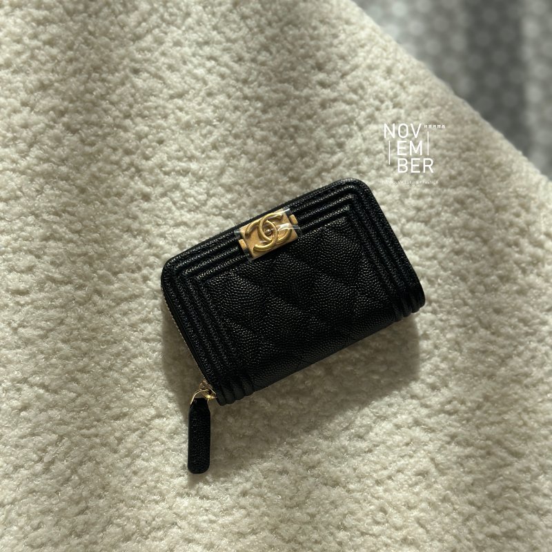 全新🖤 Chanel 香奈兒 Boy拉鍊錢包 黑色金釦-0