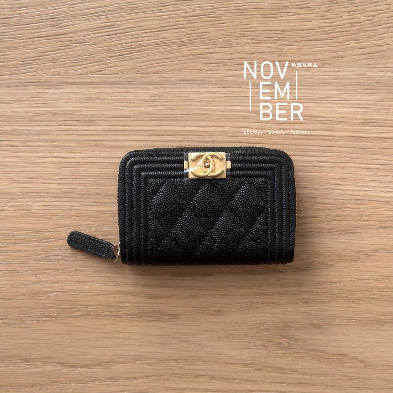 全新🖤 Chanel 香奈兒 Boy拉鍊錢包 黑色金釦-1
