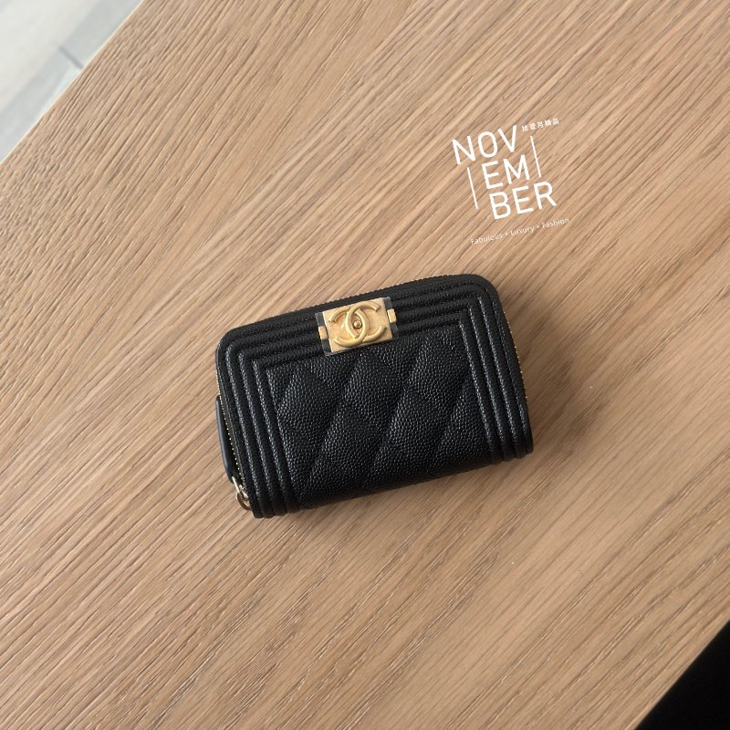 全新🖤 Chanel 香奈兒 Boy拉鍊錢包 黑色金釦-3
