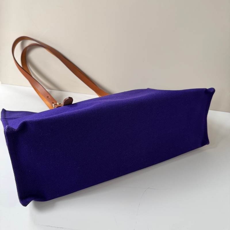 Hermes 絕版 Etriviere 藍紫色 帆布 牛皮 馬術肩帶 可條長度 橫式 購物包-4