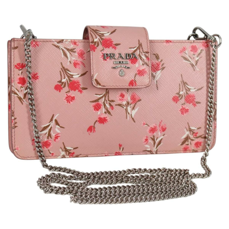 【日本直送】PRADA 鏈條手機殼 皮革 粉紅色 銀色 正品 SW1495V-0