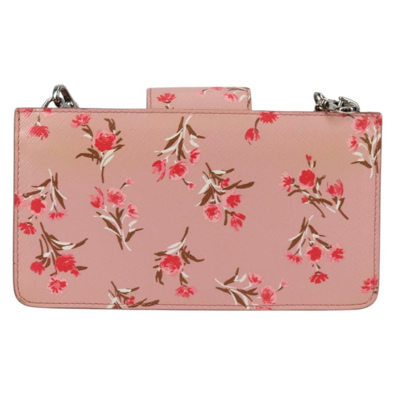 【日本直送】PRADA 鏈條手機殼 皮革 粉紅色 銀色 正品 SW1495V-1