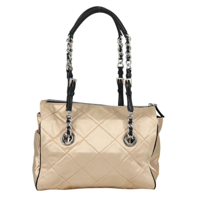 【日本直送】PRADA 鏈條單肩包 緞面 米色 銀色 正品 141037V-1