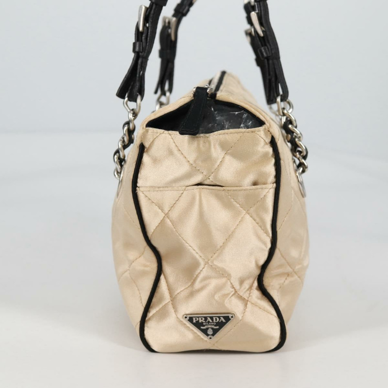 【日本直送】PRADA 鏈條單肩包 緞面 米色 銀色 正品 141037V-3