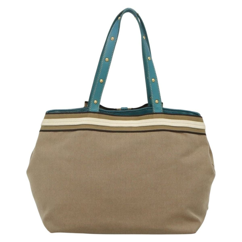 【日本直送】PRADA 鉚釘手袋 帆布皮革 米色金色 正品 141984V-1