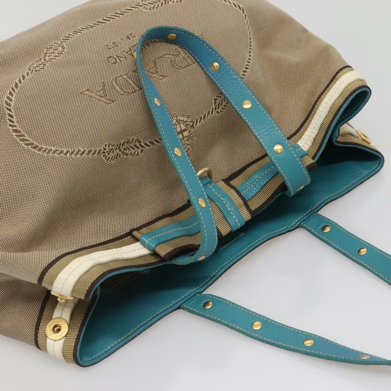 【日本直送】PRADA 鉚釘手袋 帆布皮革 米色金色 正品 141984V-5