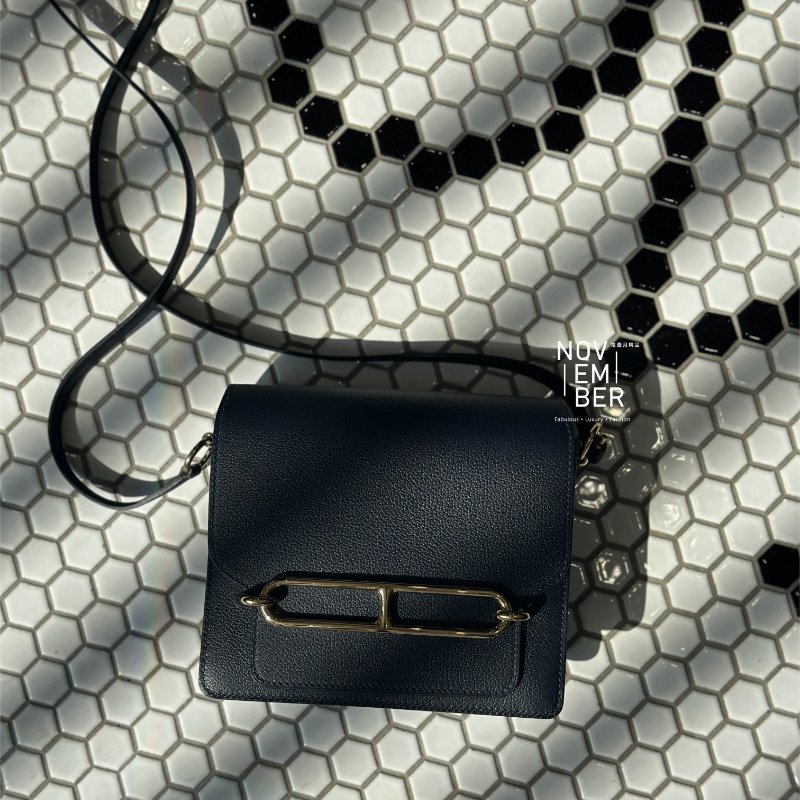 全新全配有購證🙌🏻 Hermès 愛馬仕 Mini Roulis 午夜藍金釦-0