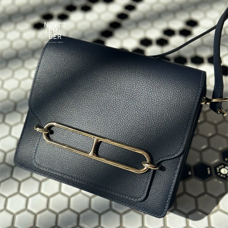 全新全配有購證🙌🏻 Hermès 愛馬仕 Mini Roulis 午夜藍金釦-1