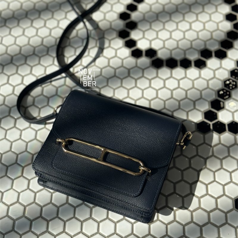 全新全配有購證🙌🏻 Hermès 愛馬仕 Mini Roulis 午夜藍金釦-3