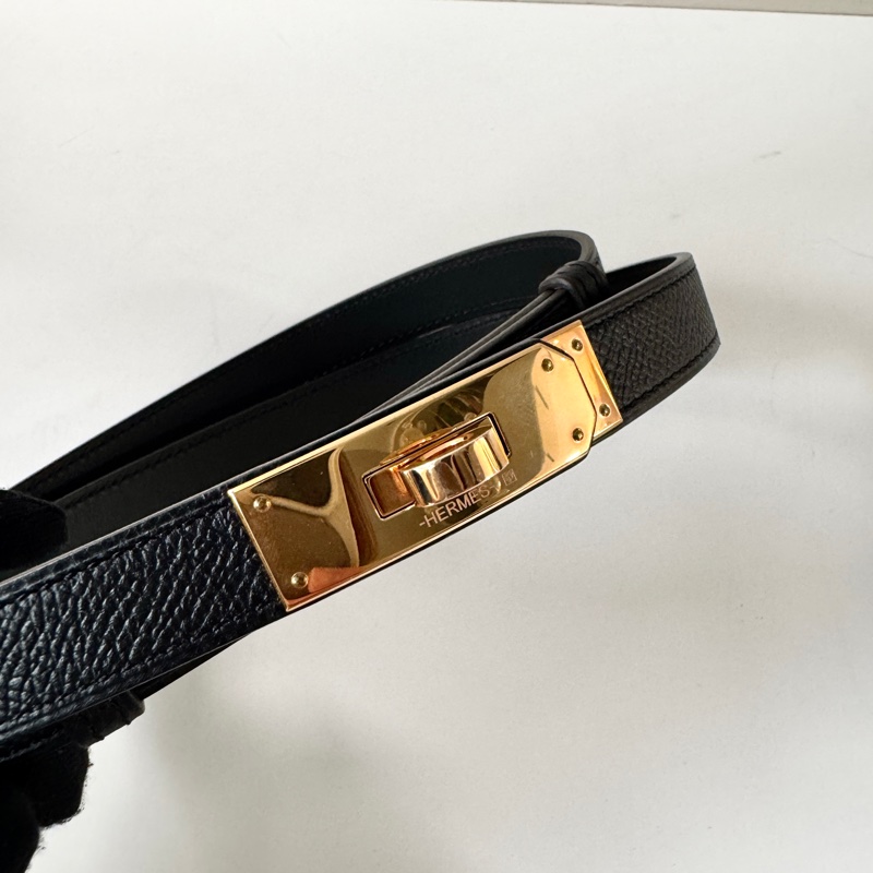 HERMES KELLY 18 腰帶 Hunter 牛皮 皮帶 黑色 金釦-1
