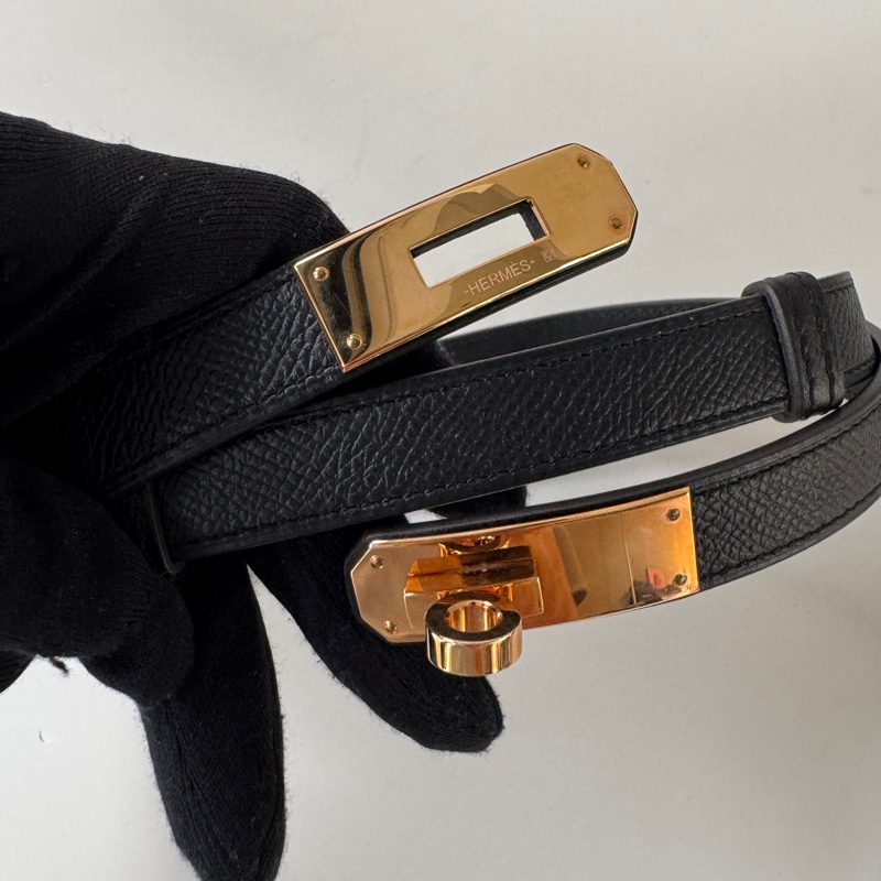 HERMES KELLY 18 腰帶 Hunter 牛皮 皮帶 黑色 金釦-3
