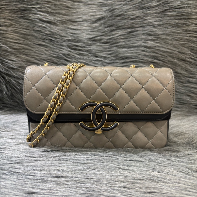 CHANEL A57275 黑色 皮革 LOGO 金鍊 撞色 肩背包 斜背包 兩用包 COCO CF WOC-0