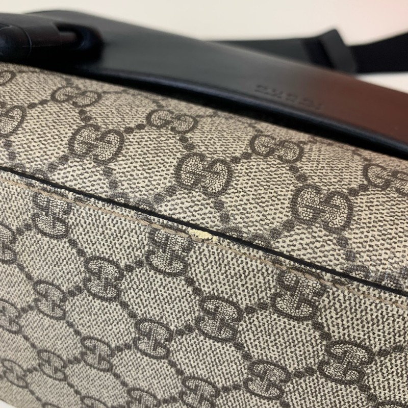 Gucci 男士肩背包郵差包帆布拼皮黑色/烏木色經典老花斜背包-15