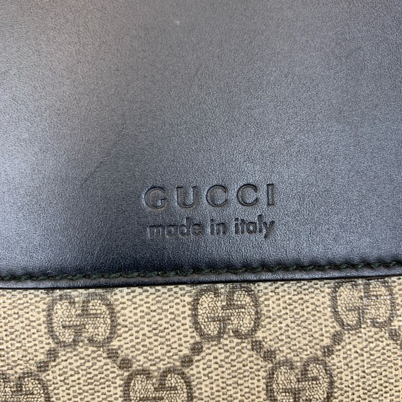 Gucci 男士肩背包郵差包帆布拼皮黑色/烏木色經典老花斜背包-17