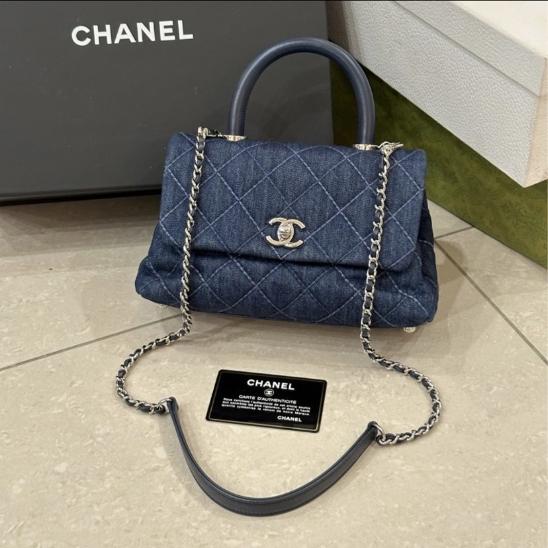全配🈶購證♥️ Chanel Coco handle 牛仔丹寧小號-3