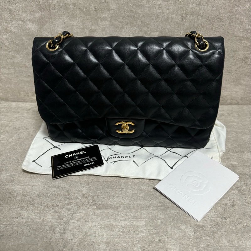 正品 Chanel jumbo 黑金羊皮鏈條包-0