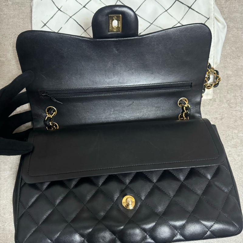 正品 Chanel jumbo 黑金羊皮鏈條包-1