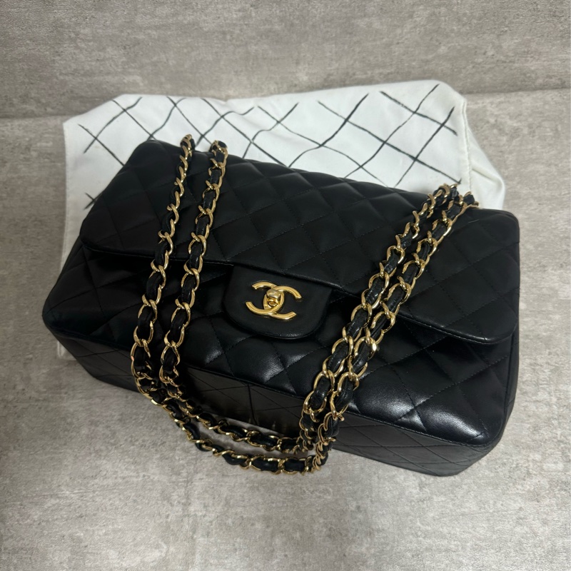 正品 Chanel jumbo 黑金羊皮鏈條包-4