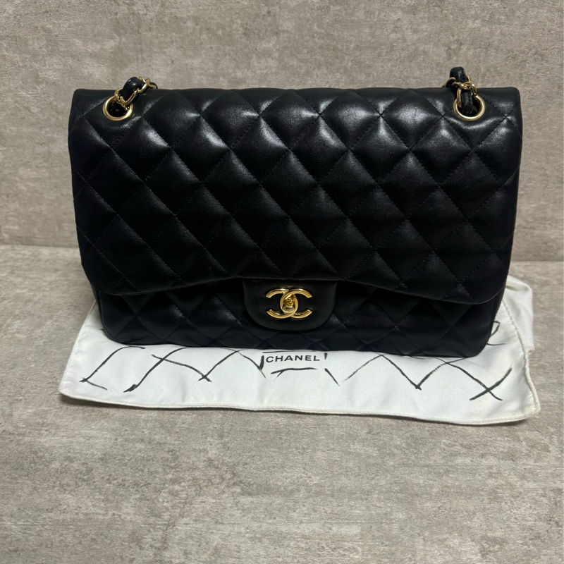 正品 Chanel jumbo 黑金羊皮鏈條包-5