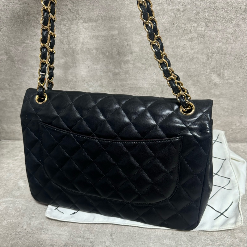 正品 Chanel jumbo 黑金羊皮鏈條包-6