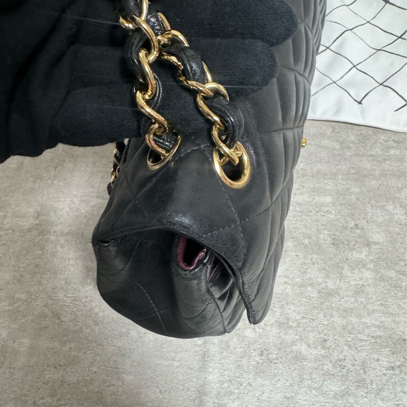 正品 Chanel jumbo 黑金羊皮鏈條包-9