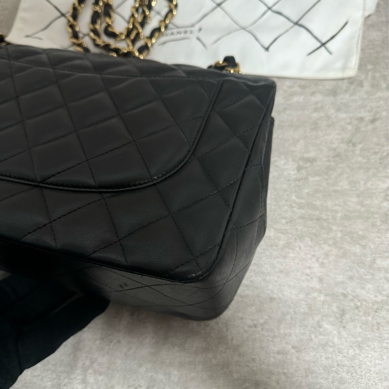 正品 Chanel jumbo 黑金羊皮鏈條包-10