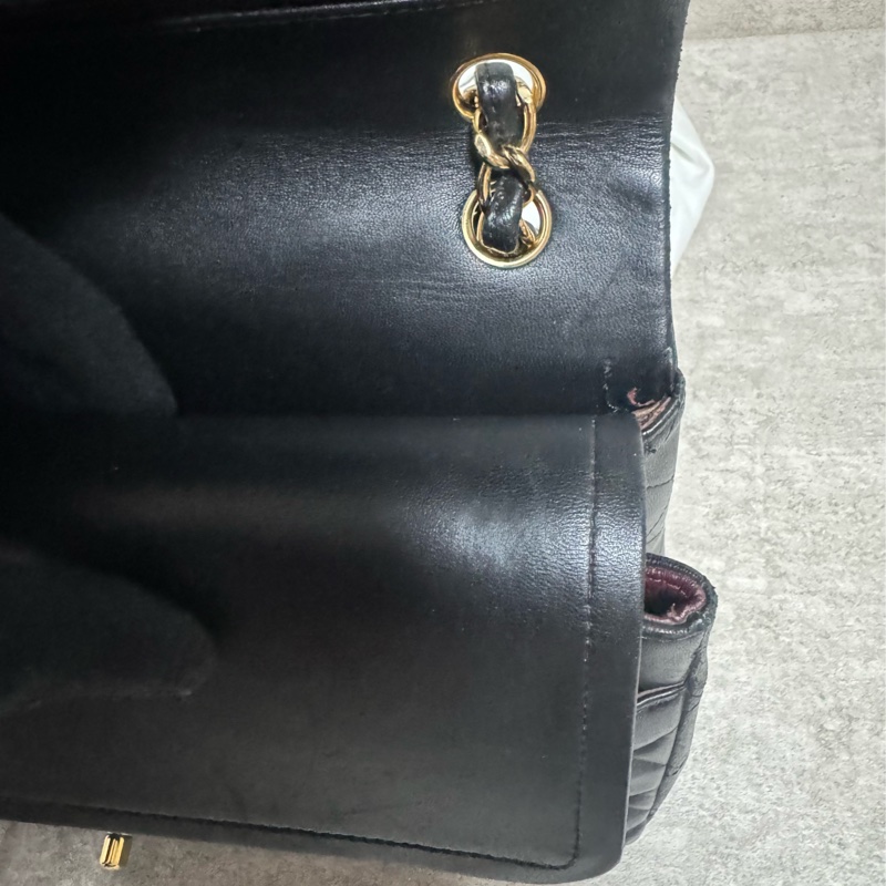 正品 Chanel jumbo 黑金羊皮鏈條包-14