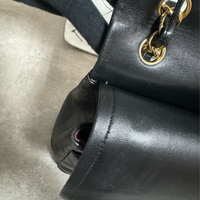 正品 Chanel jumbo 黑金羊皮鏈條包-15