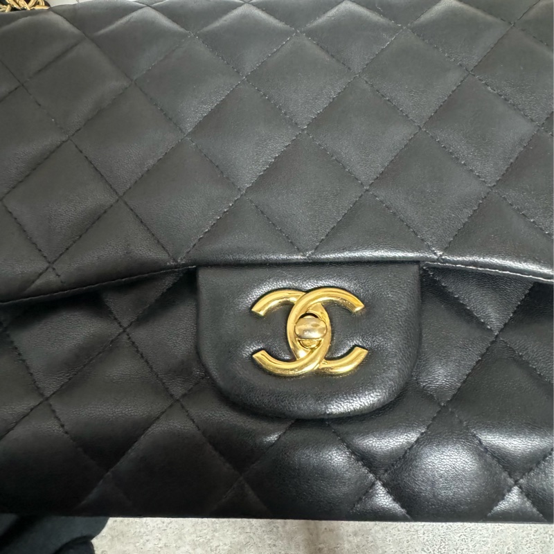 正品 Chanel jumbo 黑金羊皮鏈條包-20