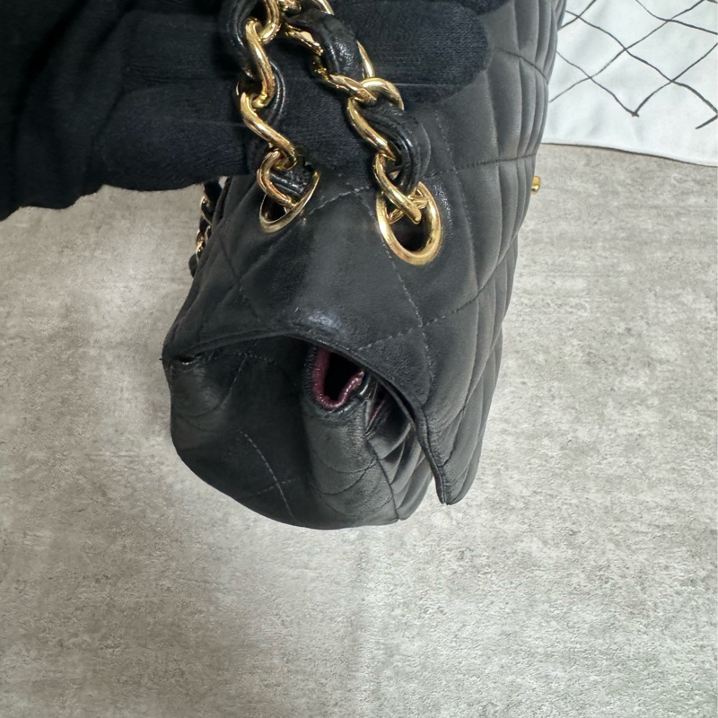 正品 Chanel jumbo 黑金羊皮鏈條包-22
