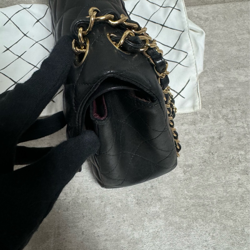 正品 Chanel jumbo 黑金羊皮鏈條包-23