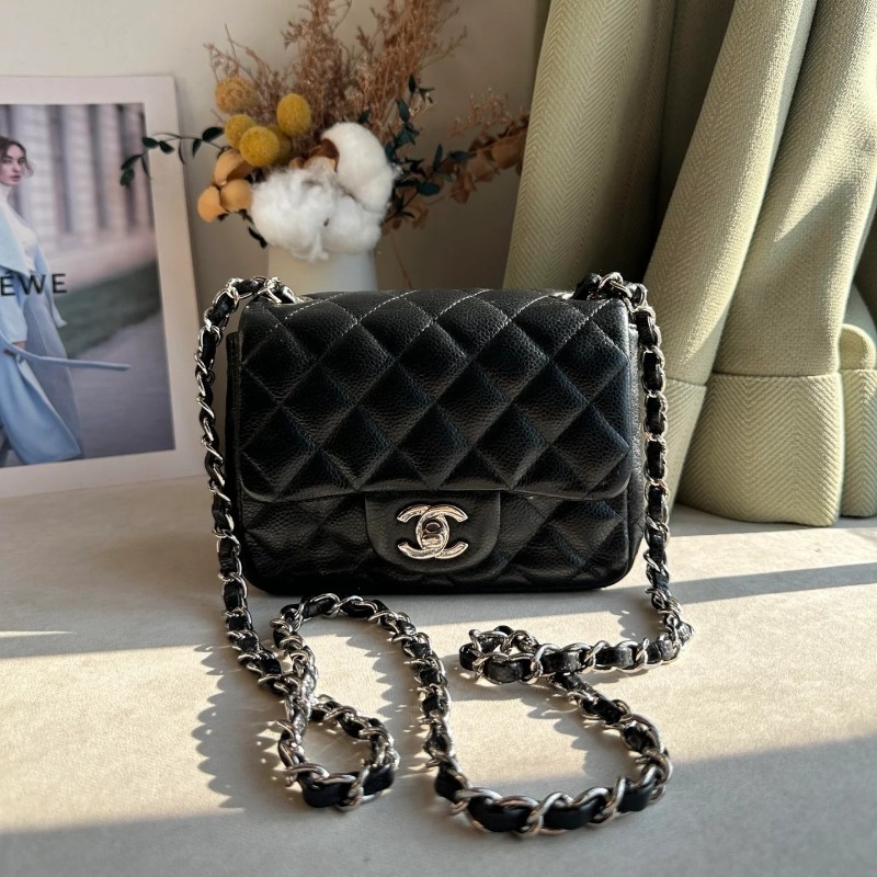 全配🈶購證♥️ Chanel 黑銀羊皮方胖子-2