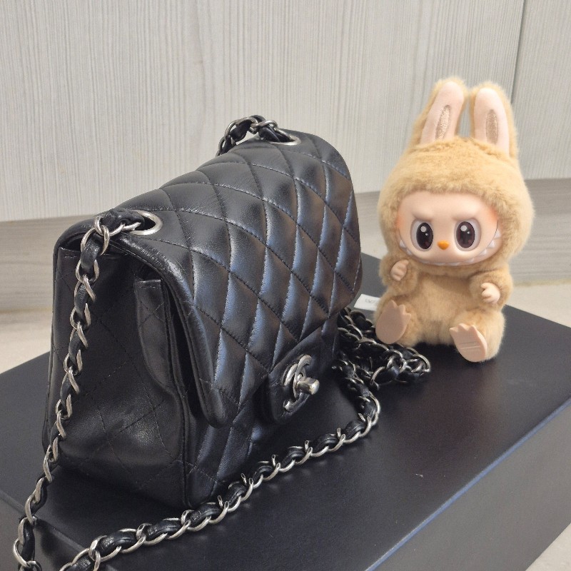 全配🈶購證♥️ Chanel 黑銀羊皮方胖子-6