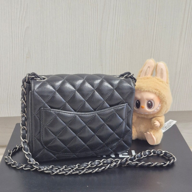 全配🈶購證♥️ Chanel 黑銀羊皮方胖子-7
