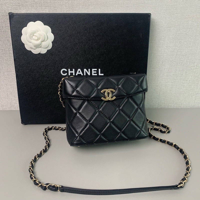 Chanel 黑金羊皮 牛奶盒子鏈條包 晶片款-2