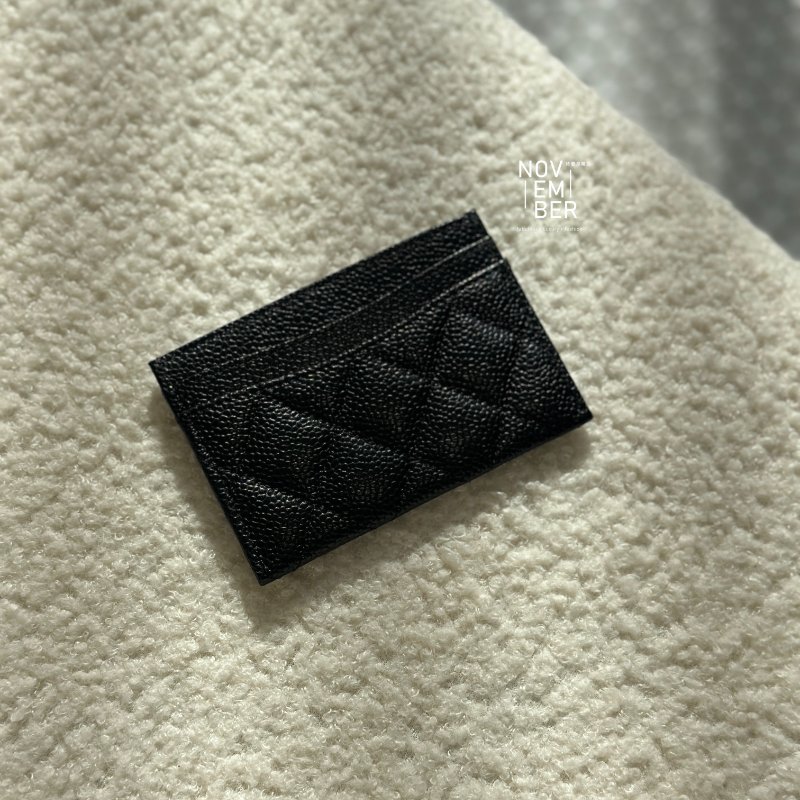 Chanel 黑色銀釦 荔枝皮卡包-2