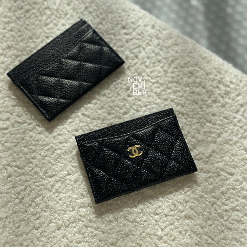 Chanel 黑色銀釦 荔枝皮卡包-3