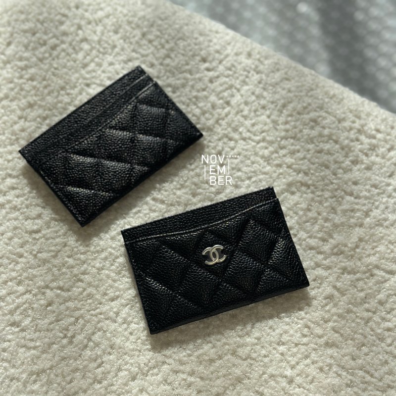 Chanel 黑色銀釦 荔枝皮卡包-4