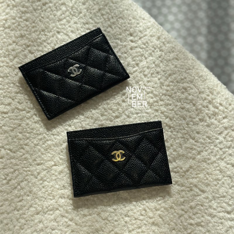 Chanel 黑色銀釦 荔枝皮卡包-5