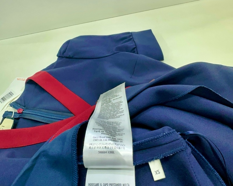 GUCCI古馳 拼色中長款V領後置拉鍊短袖連衣裙 女款 藍色-12