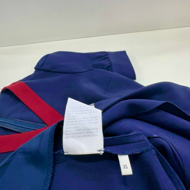 GUCCI古馳 拼色中長款V領後置拉鍊短袖連衣裙 女款 藍色-14