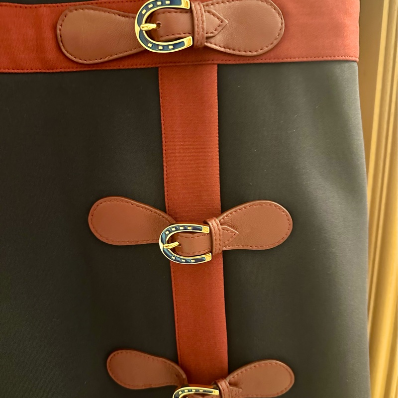 GUCCI古馳 拼色中長款V領後置拉鍊短袖連衣裙 女款 藍色-17