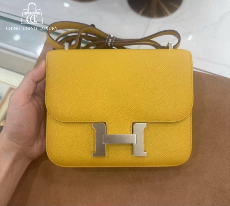 🌈Hermes💛Mini Constance 19💛9D琥珀黃銀扣🌟98.5新🌈epsom皮💛康康💛-0
