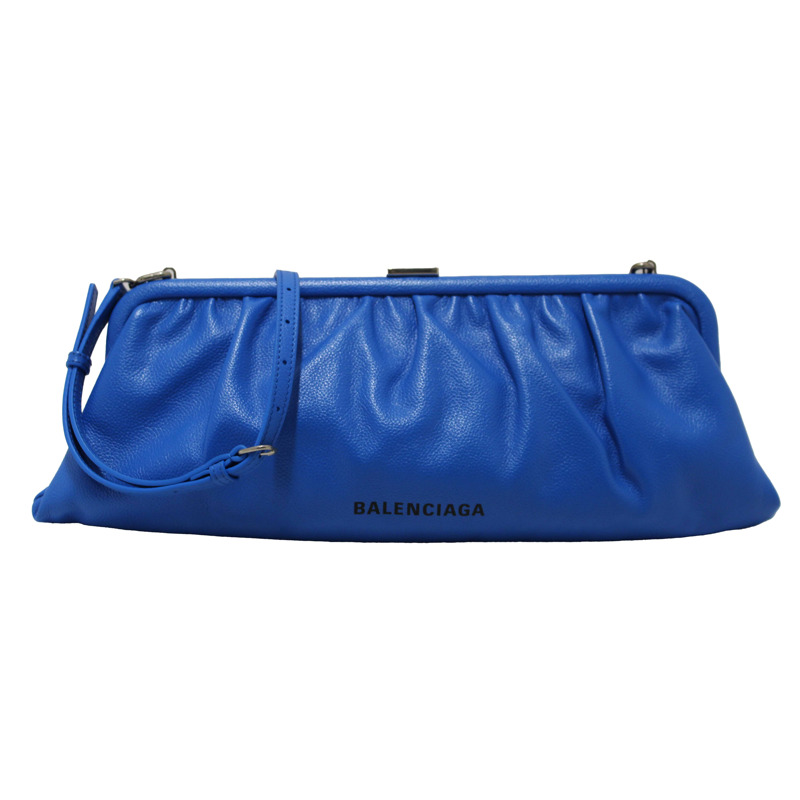 NEW Balenciaga Blue Grained Calfskin Leather XL Cloud Clutch with Strap-0