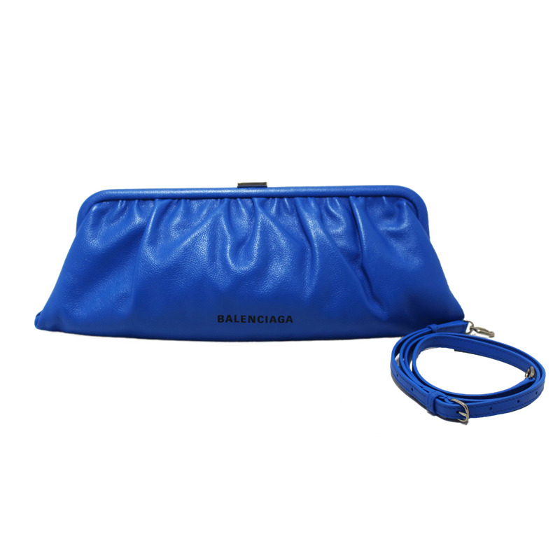 NEW Balenciaga Blue Grained Calfskin Leather XL Cloud Clutch with Strap-1