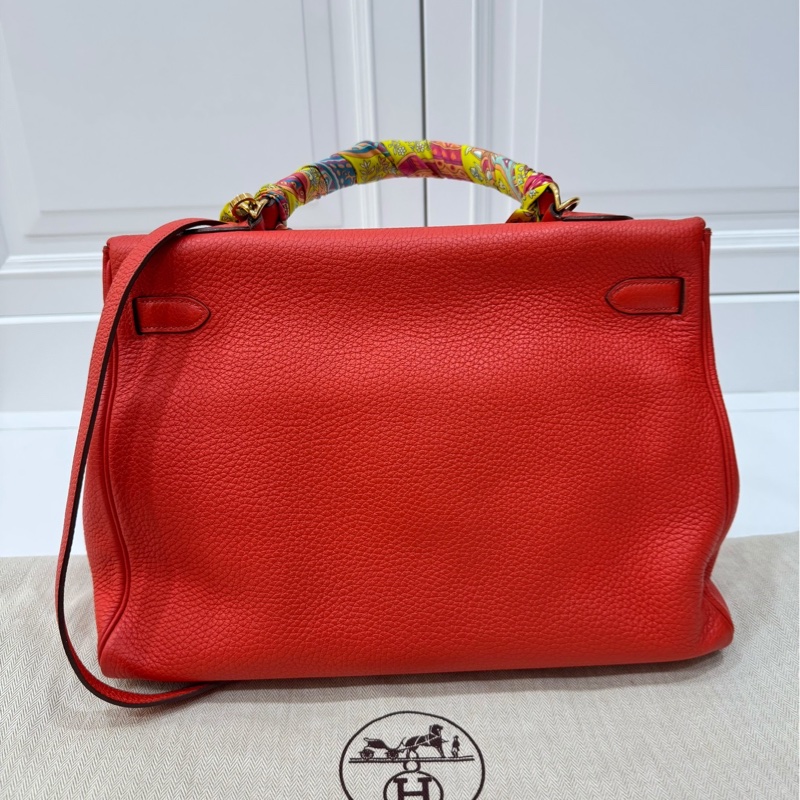 愛馬仕 Hermes Kelly 火焰紅 金扣 內縫 35 凱莉包 手提包 肩背包 斜背包 附絲巾-1